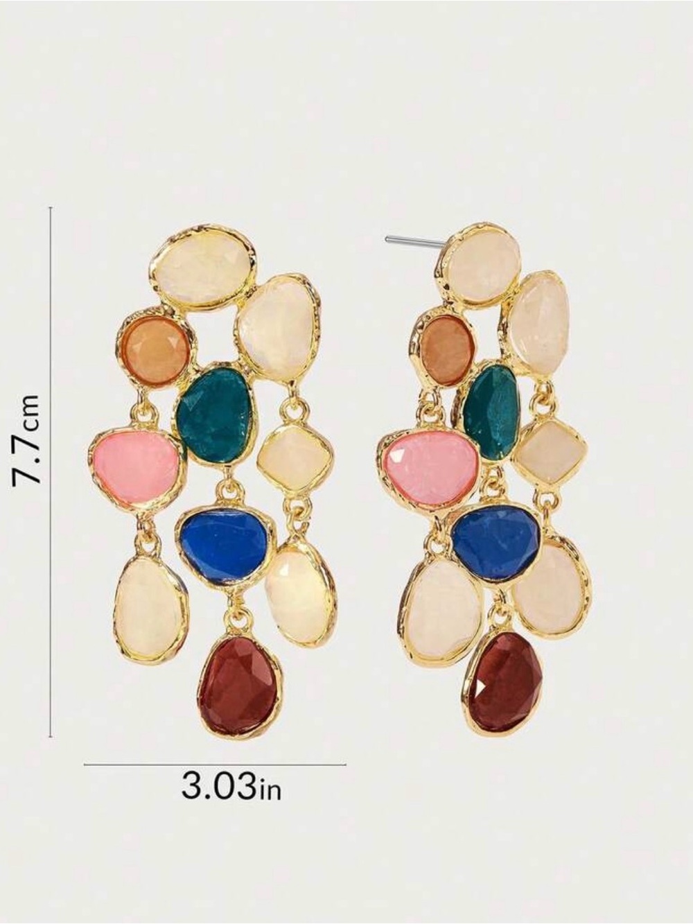 Multicolor Gemstone Drop Earrings - Gold Tone - Picture 4 of 8